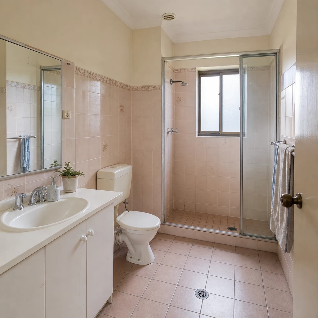 stone bathroom before the design transformation